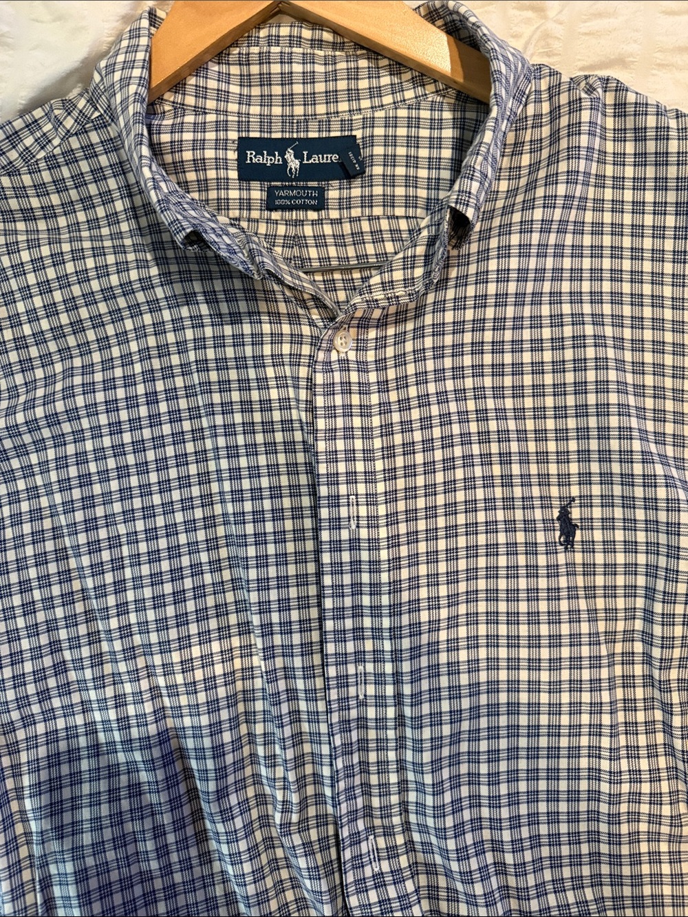 Ralph Lauren Blue & White Plaid Cotton Button-Down Shirt